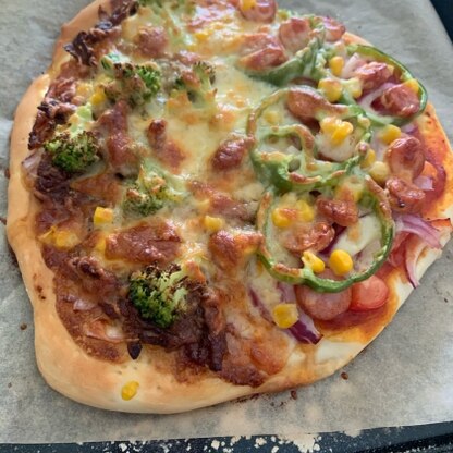 ピザの半分にレシピを使わせていただきました！
牛細切れを使いましたが、とても美味しくできました！